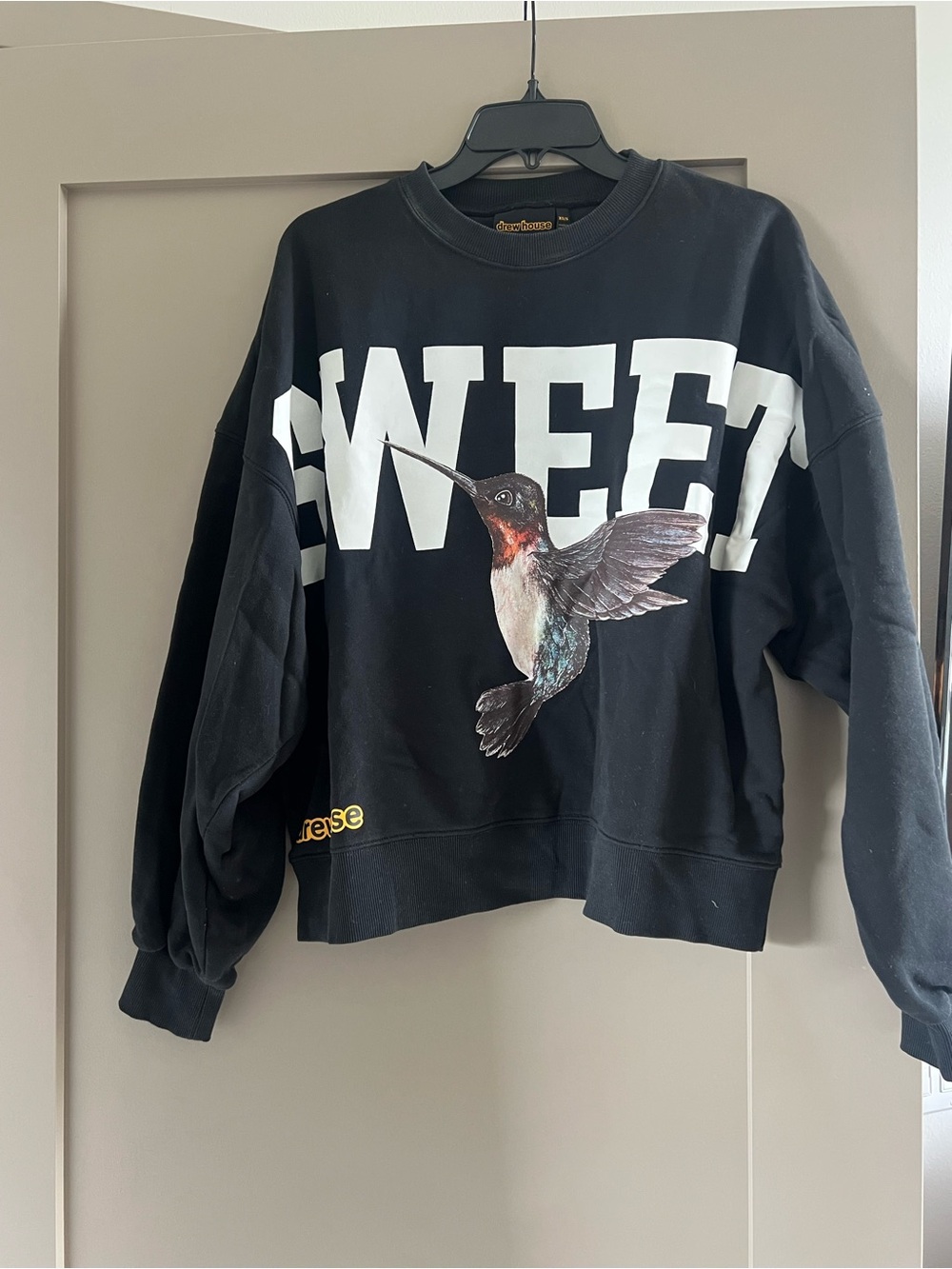 drew house Black Crewneck SWEET Hummingbird Graphic Sweater